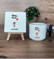 Ütopyalar Güzeldir Hediye Seti Kupa Bardak T Kulplu ve Dekoratif Taş Arkadaşa Sevgiliye Kardeşe Doğum Günü Hediyesi (Model 6)
