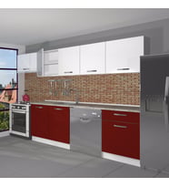 Decoraktiv Elite 280 MDF Hazır Mutfak Dolabı - Tezgah Dahil - Parlak Beyaz (Bordo - Beyaz)