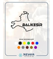 Balıkesir Harita Araba Sticker siyah 17x11 CM (Siyah)
