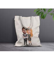 BK Gift Kişiye Özel Sevgililer Karikatürlü Kanvas Bez Çanta, Baskılı Omuz Çantası, Alışveriş Çantası, Plaj Çantası, Sevgiliye Hediye-1 (Model 7)
