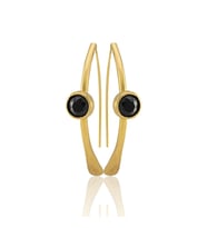 Kadir Jewellery 22 Ayar Altın Kaplama Kadın Taşlı Küpe -El İşçiliği Ve Hipoalerjenik Küpe (Siyah)