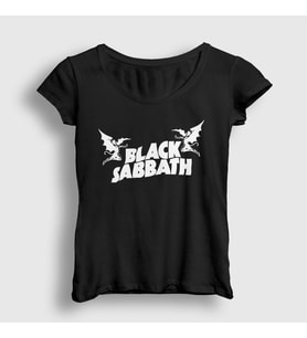 Presmono Kadın Beyaz Logo Black Sabbath T-Shirt 17763tt (Siyah)