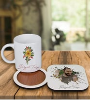 Kişiye Özel Tasarım Kupa Bardak Ve Fotoğraflı Ahşap Bardak Altlığı 99465 (Turkuaz)
