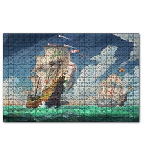Cakapuzzle Haçlı Gemileri Dalgalı Deniz ve Bulutlu Gökler  Puzzle Yapboz MDF (Ahşap) (255 Parça)