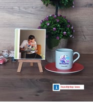 Developer Fotoğraflı Dekoratif Taş, Ahşap Altlıklı Türk Kahvesi Fincanı Hediye (Model 8)