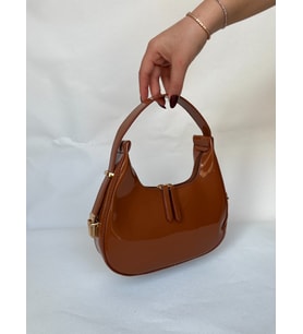 CherryBag Özel Askı Detaylı Kadın Kol Çanta Rugan Bordo kadın hediye (Kahverengi)