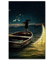 Cakapuzzle Deniz Sandal Keman Çalan Kız Sudan Çıkan Ay Puzzle Yapboz MDF(Ahşap) (255 Parça)