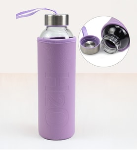 Deri Kılıflı 500Ml Cam Matara (Mor)