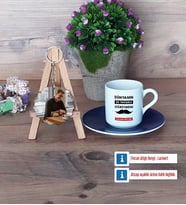 Erkek Öğretmene Hediye Türk Kahvesi Fincanı Ahşap Altlıklı ve Fotoğraflı Ahşap Anahtarlık Hediye (Model 4)