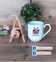 Sevimli Panda Kupa Bardak Beyaz ve Fotoğraflı Ahşap Anahtarlık Hediye (Model 5)