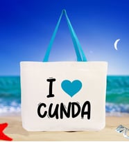 BK Gift I Love Cunda Renkli Kulp Kanvas Plaj Çantası 48x40m, Baskılı Omuz Çantası, Alışveriş Çantası (Turkuaz)