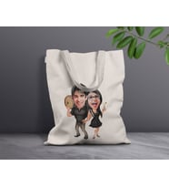BK Gift Kişiye Özel Sevgililer Karikatürlü Kanvas Bez Çanta, Baskılı Omuz Çantası, Alışveriş Çantası, Plaj Çantası, Sevgiliye Hediye (Model 4)