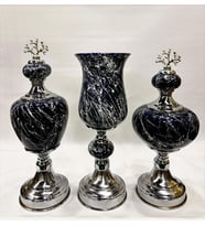 3'lü Dekoratif Prestij Dekoratif Vazo Set (Siyah)