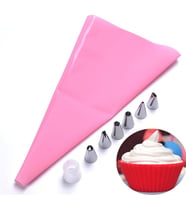 8'li Silikon Krema Sıkma Torbası 6 Farklı Çelik Uç Krema Pompası (Pembe)