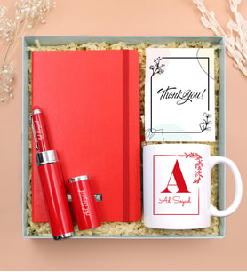 Kişiye Özel Defter & Özel Kutusunda Touch Pen & Baskılı Kupa Hediye Seti (Kırmızı)