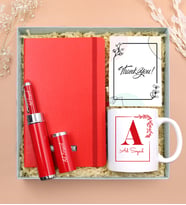 Kişiye Özel Defter & Özel Kutusunda Touch Pen & Baskılı Kupa Hediye Seti (Kırmızı)