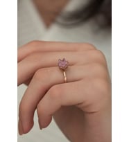 925 Ayar Rose Kaplama Zirkon Taşlı Gümüş Lotus Çiçeği Kadın Yüzük (Pembe)