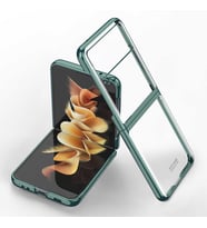 Samsung Galaxy Z Flip 3 Kılıf Şeffaf Kıpta Kapak (Koyu Yeşil)