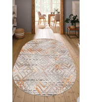 Dijital Baskılı Kaymaz Taban Yıkanabilir Oval Salon Halısı Mutfak Halısı Yolluk NDO-HT-1376 (Krem)