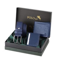 Polo Air Erkek Set Kemer Cüzdan Kartlık Kombin Hediyelik Kutusunda Siyah Set M-12 (Lacivert)