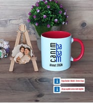 Babaya Hediye Kupa Bardak Beyaz ve Fotoğraflı Ahşap Anahtarlık Hediye (Model 2)