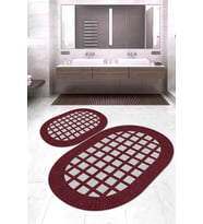 Dijital Baskılı Kaymaz Taban Yıkanabilir Oval 2'li Klozet Takımı Banyo Paspası NOKZ-SD-1027 (Bordo)