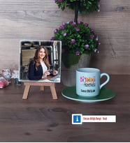 Biyoloji Mühendisi Fotoğraflı Dekoratif Taş, Ahşap Altlıklı Türk Kahvesi Fincanı Hediye (Model 9)