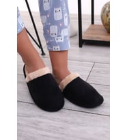 U050 Unisex Kışlık Ev İçi Terliği Kürklü Yünlü Kışlık Terlik (Siyah)