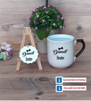 Damat Kupa Bardak Kırmızı ve Ahşap Anahtarlık Hediye (Model 9)