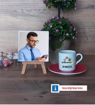 Muhasebeci Fotoğraflı Dekoratif Taş, Ahşap Altlıklı Türk Kahvesi Fincanı Hediye (Model 3)