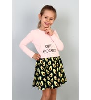 Toontoy Kız Çocuk Cute Avocado Naskışlı Eteği Desenli Elbise (Pudra)