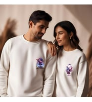 Sevgililer Günü Kombin Erkek Kadın Örümcek Adam Görselli Bisiklet Yaka Sweatshirt (Beyaz)