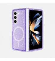 Samsung Galaxy Z Fold 6 için Magsafe ile uyumlu Kılıf Şarj Özellikli Simli Sert (Mor)