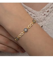Nazar Boncuğu Ve Sonsuzluk Modeli 925 Ayar Gümüş Bileklik (Altın)