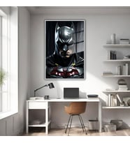 Metal Çerçeveli Cam Tablo Film Karakteri Yakın Çekim Batman (Gümüş)
