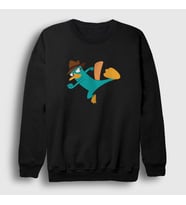 Presmono Unisex Beyaz Tekme Ornitorenk Perry Sweatshirt 440312tt (Siyah)