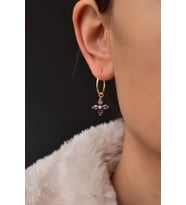 Papatya Silver 925 Ayar Gümüş Gold Kaplama Zirkon Taşlı Plumeria Halka Küpe (Mor)