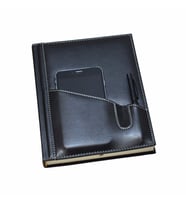 Deri Defter Günlük Journal Ajanda Tarihli Çizgili Telefon Kılıflı 168 Yaprak Vegan 17x24 cm (Siyah)