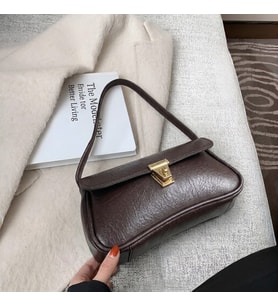 Daj Company Kadın Dokulu Vintage Gold Kilitli Baget Omuz Çantası Trend Çanta (Kahverengi)