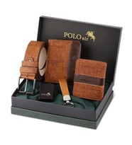 Polo Air Erkek Set Cüzdan Kemer Kartlık Benzinli Polo Air Çakmak CM-10 (Taba)