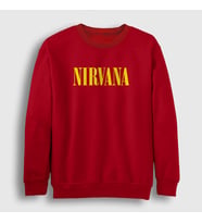 Presmono Unisex Bordo Yellow Nirvana Sweatshirt 99898tt (Kırmızı)