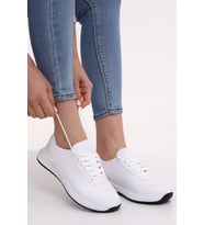 Wordex F3 Kalın Taban Günlük Kadın Fileli Yazlık Sneaker Spor Ayakkabı (Beyaz)
