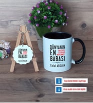 Babalar Günü Hediyesi Kupa Bardak Kırmızı ve Ahşap Anahtarlık Hediye (Model 10)