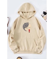 Unisex Yin Yang Cats Baskılı Sweatshirt (Bej)