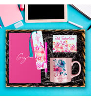 eJOYA Öğretmenlere Özel Tasarım Defter & Kalem & Kupa & Akrilik Kitap Ayracı Hediye Kutusu 114391 (Pembe)