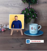 Patolog Fotoğraflı Dekoratif Taş, Ahşap Altlıklı Türk Kahvesi Fincanı Hediye (Model 5)