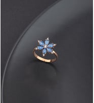 925 Ayar Gümüş Lotus Çiçeği Yüzüğü (Beyaz Taşlı) (Aqua)