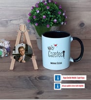 Gazeteci Kupa Bardak Beyaz ve Fotoğraflı Ahşap Anahtarlık Hediye (Model 11)