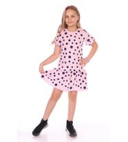 Toontoy Kız Çocuk Komple Puantiye Baskılı Elbise (Pembe)