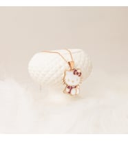 HELLO KİTTY MOR MİNE TAŞLI GÜMÜŞ KOLYE (Rose)